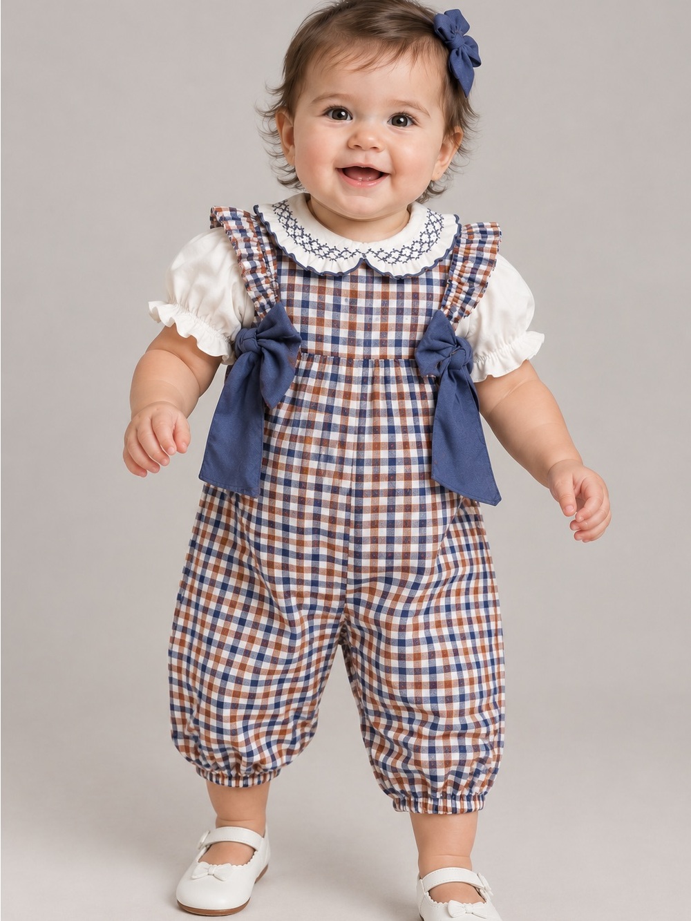 NWT Edgehill Collection Baby Girls Side-Tie Plaid Romper 9M